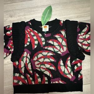 Farm Rio Black Banana Dots Knit Sweater